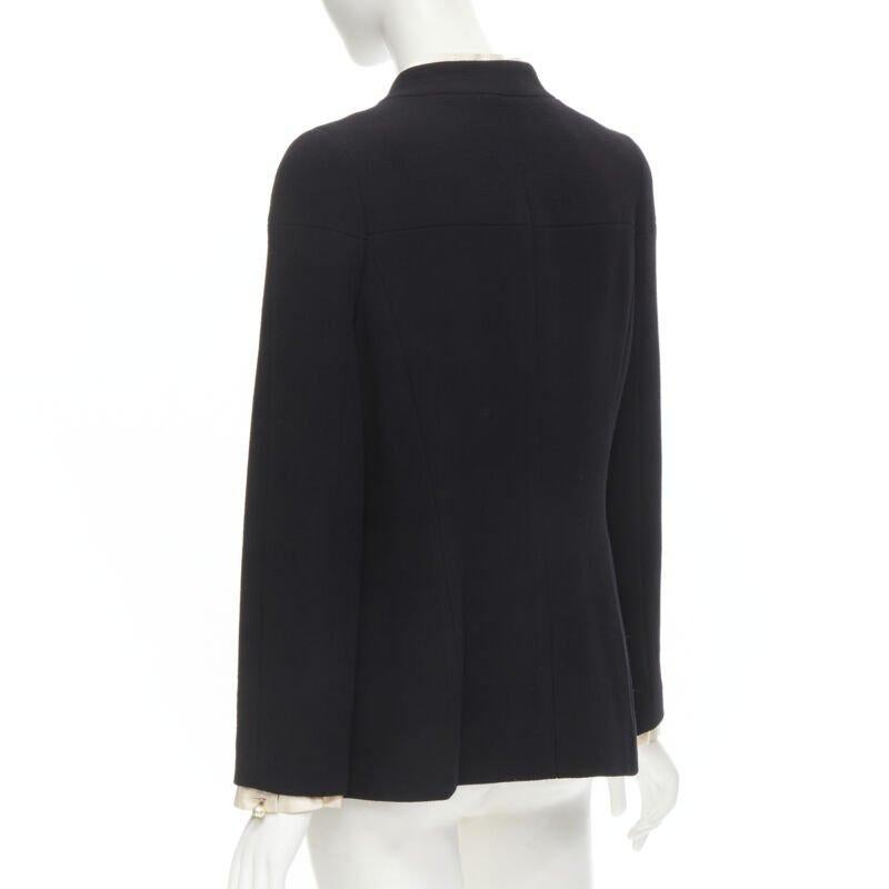 CHANEL 97A Vintage black wool CC pearl buttons panelled 4-pocket jacket FR40 M For Sale 1