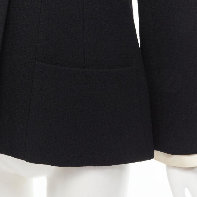 CHANEL 97A Vintage black wool CC pearl buttons panelled 4-pocket jacket FR40 M For Sale 3