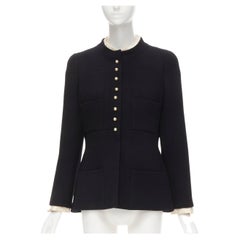 CHANEL 97A Vintage black wool CC pearl buttons panelled 4-pocket jacket FR40 M