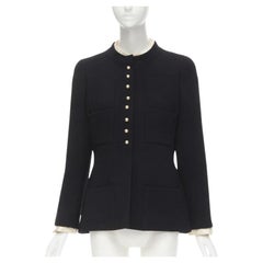 CHANEL 97A Vintage black wool CC pearl buttons panelled 4-pocket jacket FR40 M