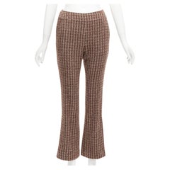 CHANEL 97A Vintage marrón lana tweed CC botón pantalones boot cut FR38 M
