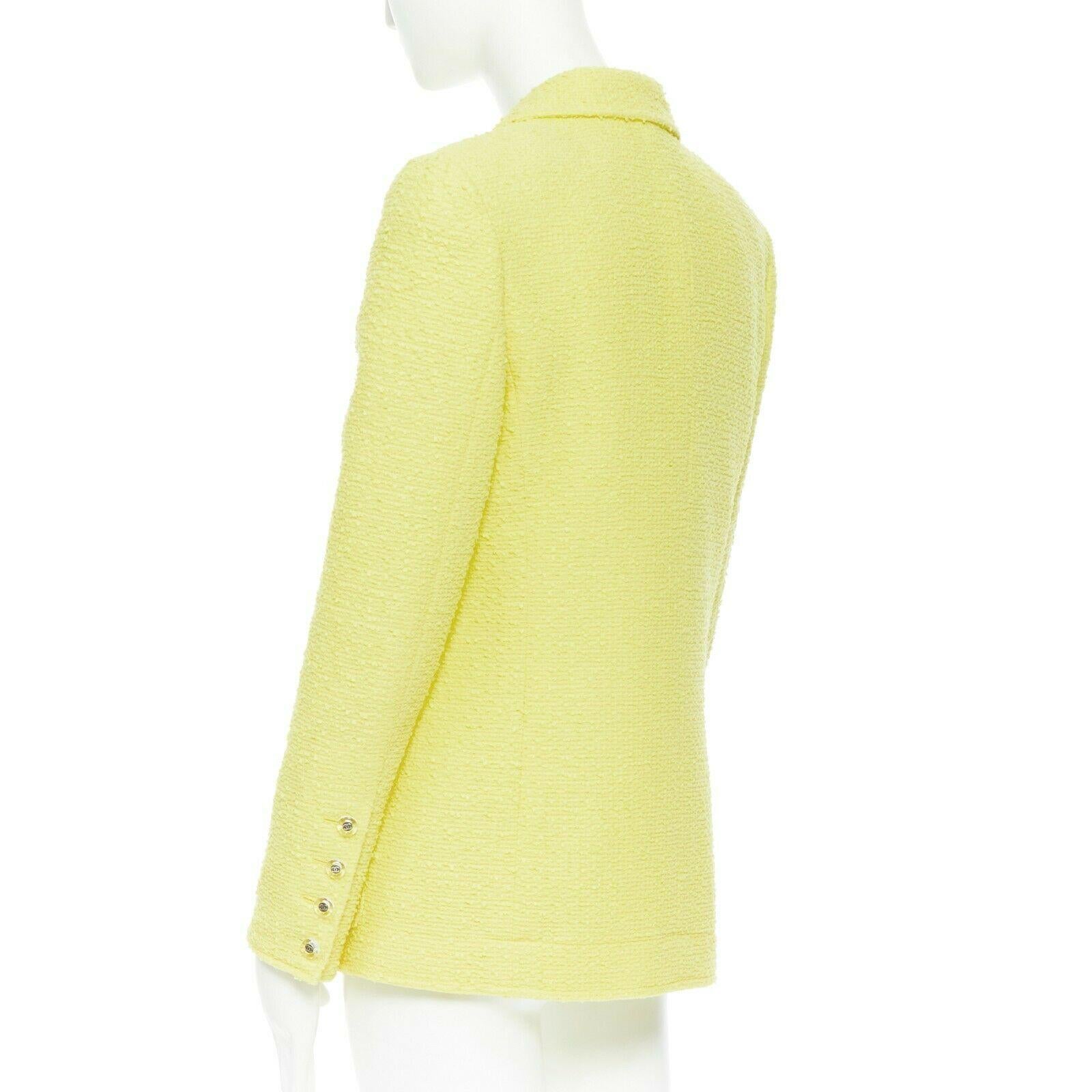 CHANEL 97C vintage baby yellow boucle tweed classic tailor blazer jacket FR40 In Excellent Condition In Hong Kong, NT