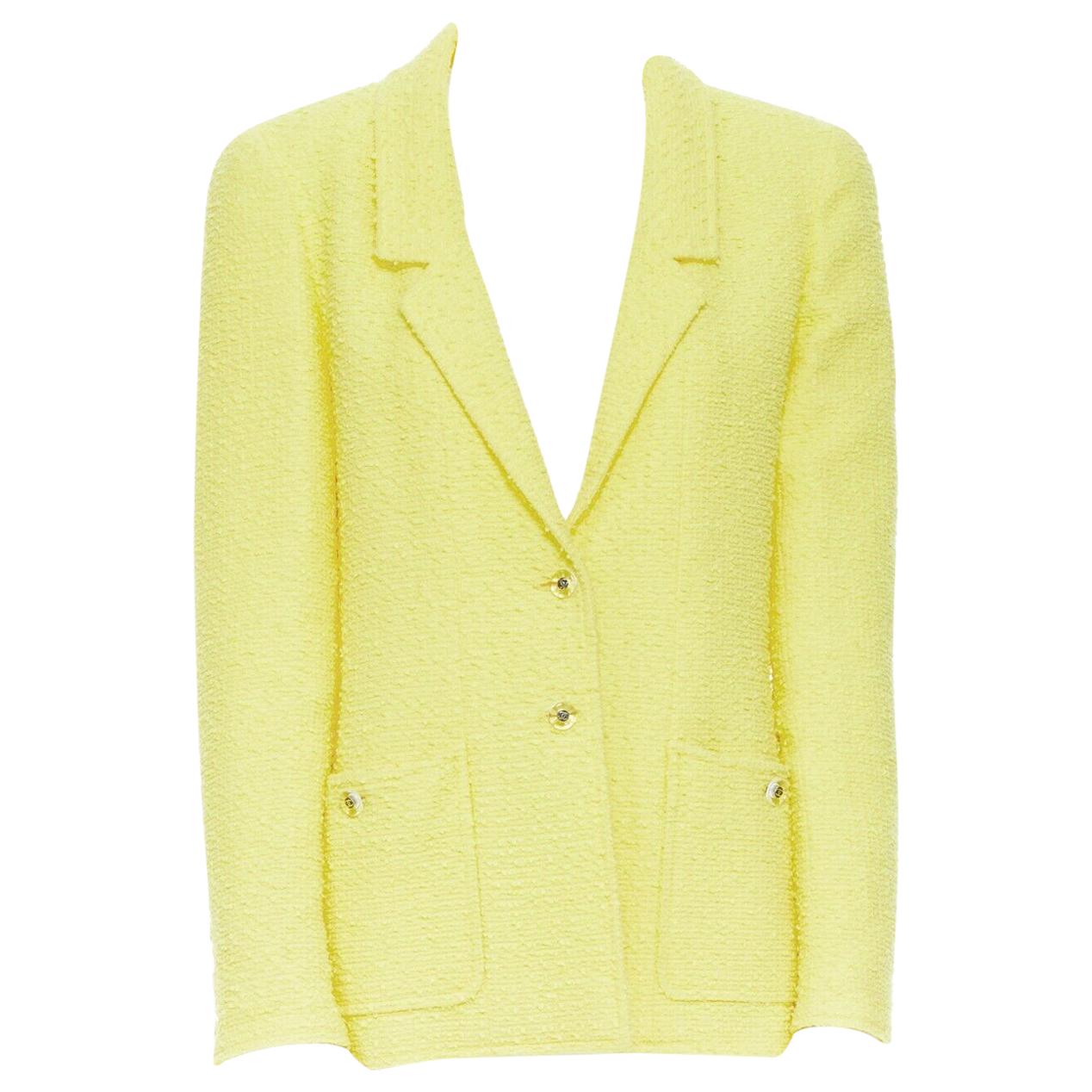 CHANEL 97C vintage baby yellow boucle tweed classic tailor blazer jacket FR40