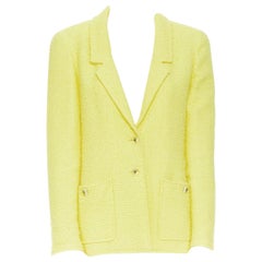 CHANEL 97C Vintage baby yellow boucle tweed classic tailor blazer jacket FR40