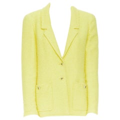 CHANEL 97C Retro baby yellow boucle tweed classic tailor blazer jacket FR40