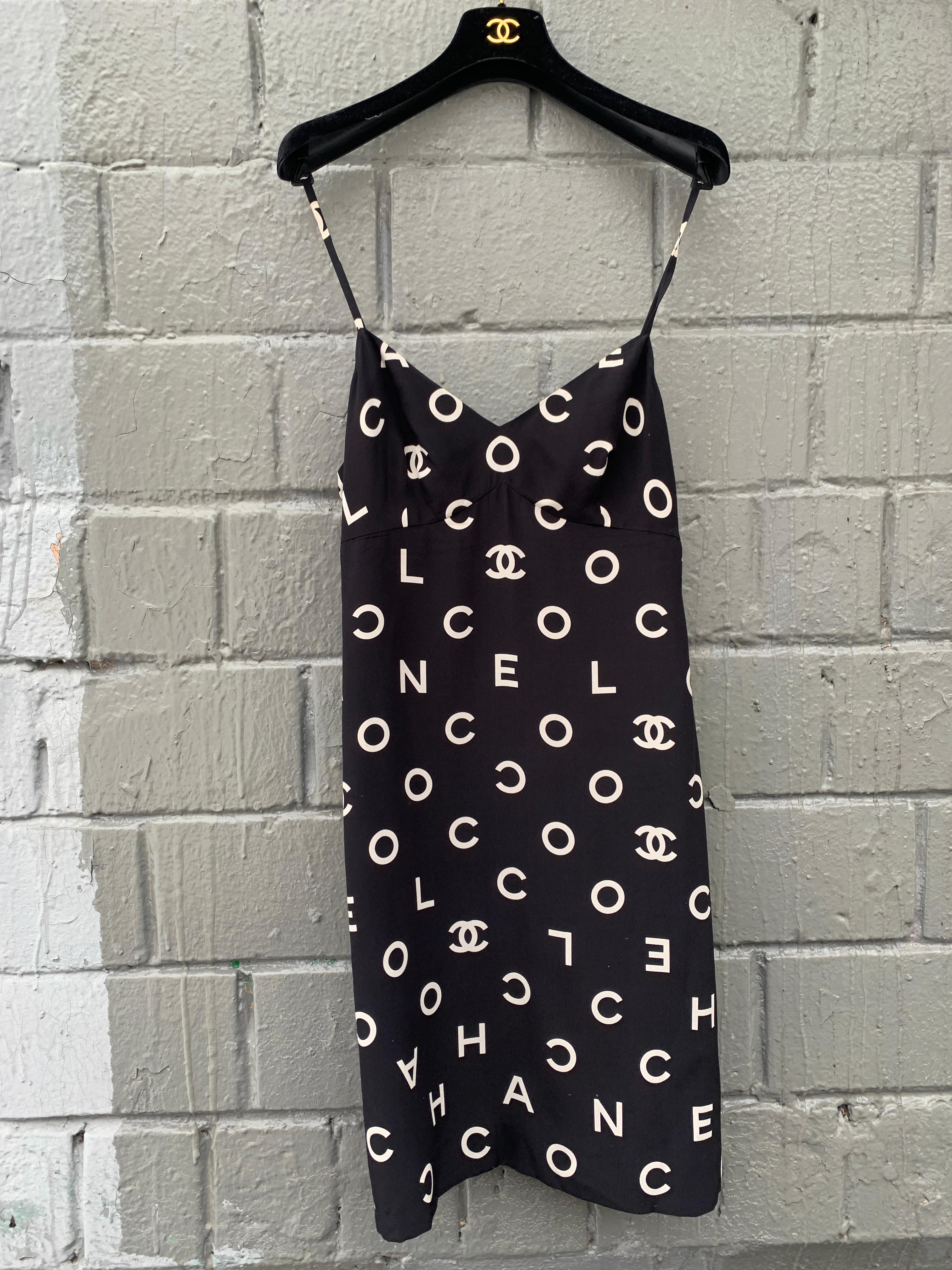 Chanel 97P Spring 1997 Most Wanted Runway Logo Runway Alpha  Coco Print Dress For Sale 7