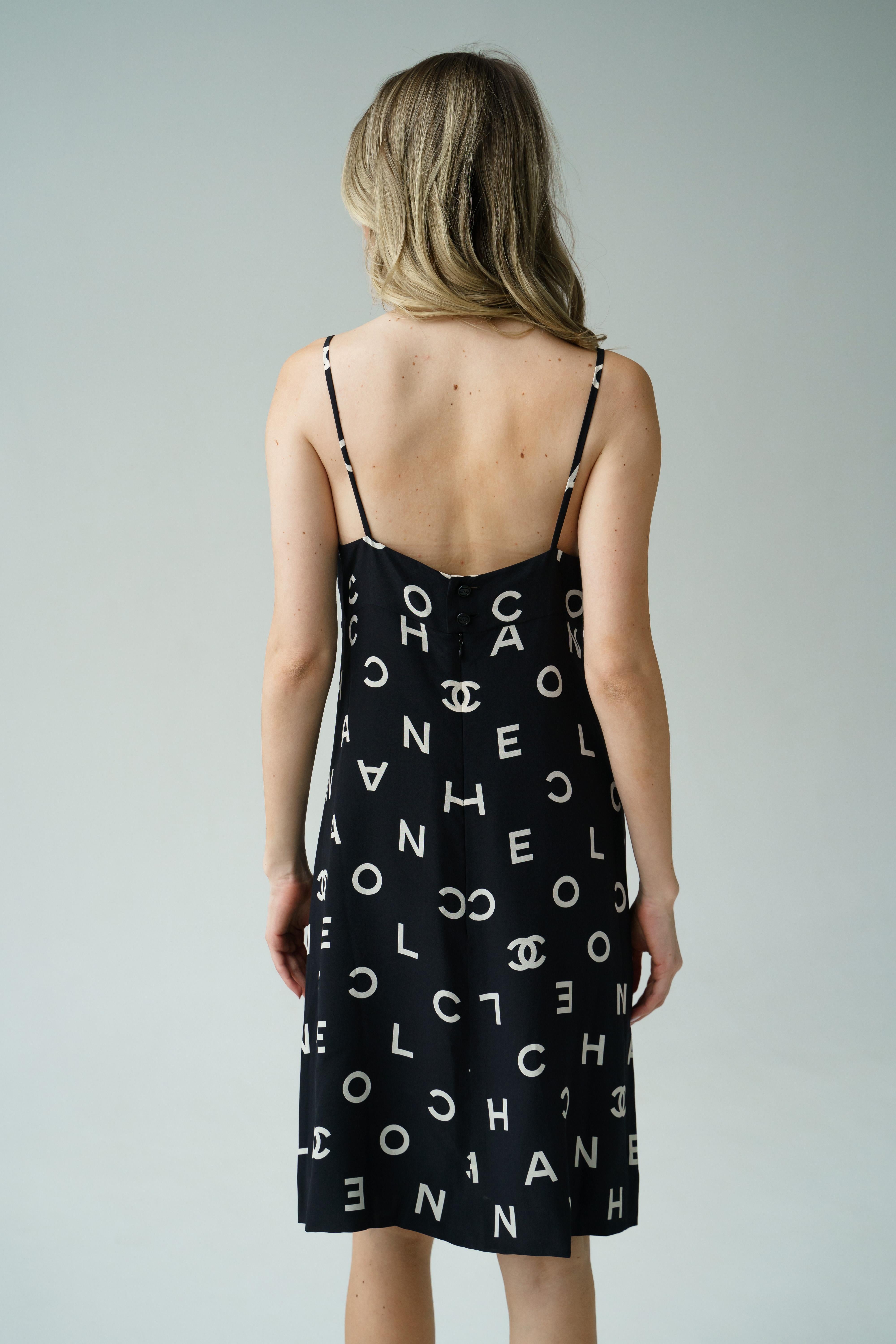 Chanel 97P Spring 1997 Most Wanted Runway Logo Runway Alpha  Coco Print Dress For Sale 3