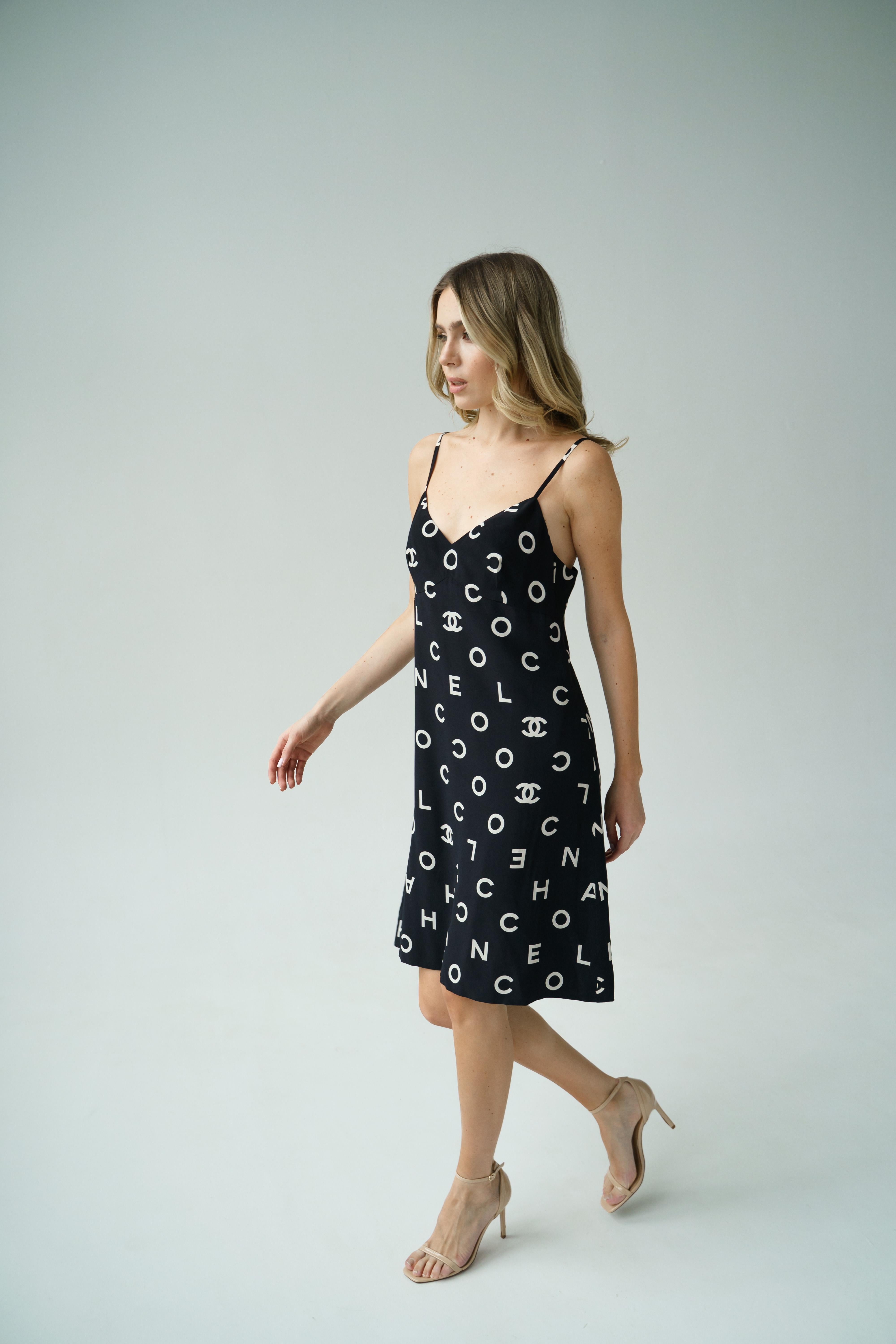 Chanel 97P Spring 1997 Most Wanted Runway Logo Runway Alpha  Coco Print Dress For Sale 4