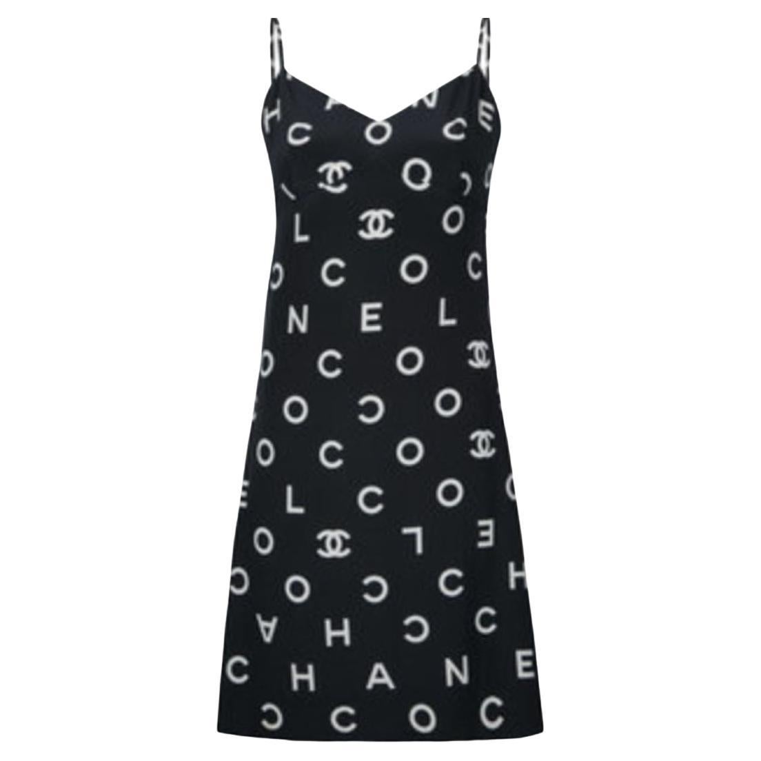 Chanel 97P Spring 1997 Most Wanted Runway Logo Runway Alpha  Coco Print Dress For Sale