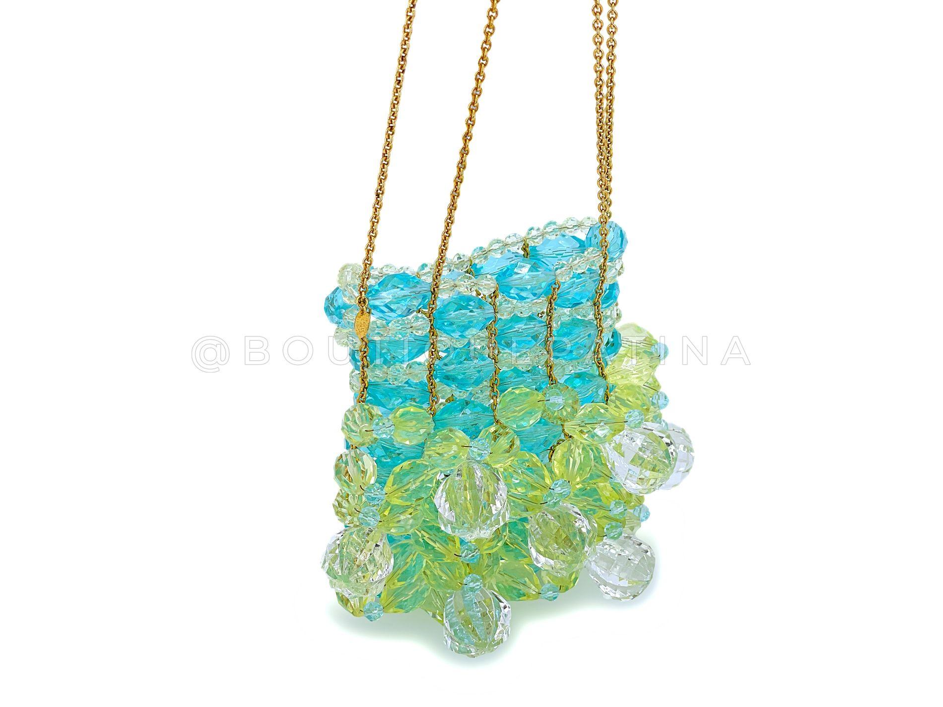 Green Chanel 97P Vintage Lucite Crystal Beaded Evening Bag 24k GHW 68453 For Sale