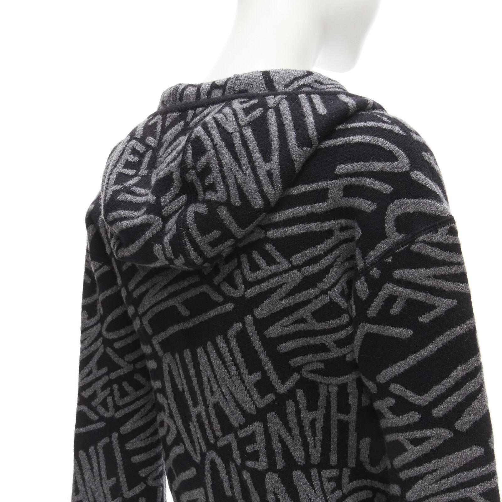 CHANEL 98% cashmere black grey all over logo  intarsia CC button cardigan FR36 S 6