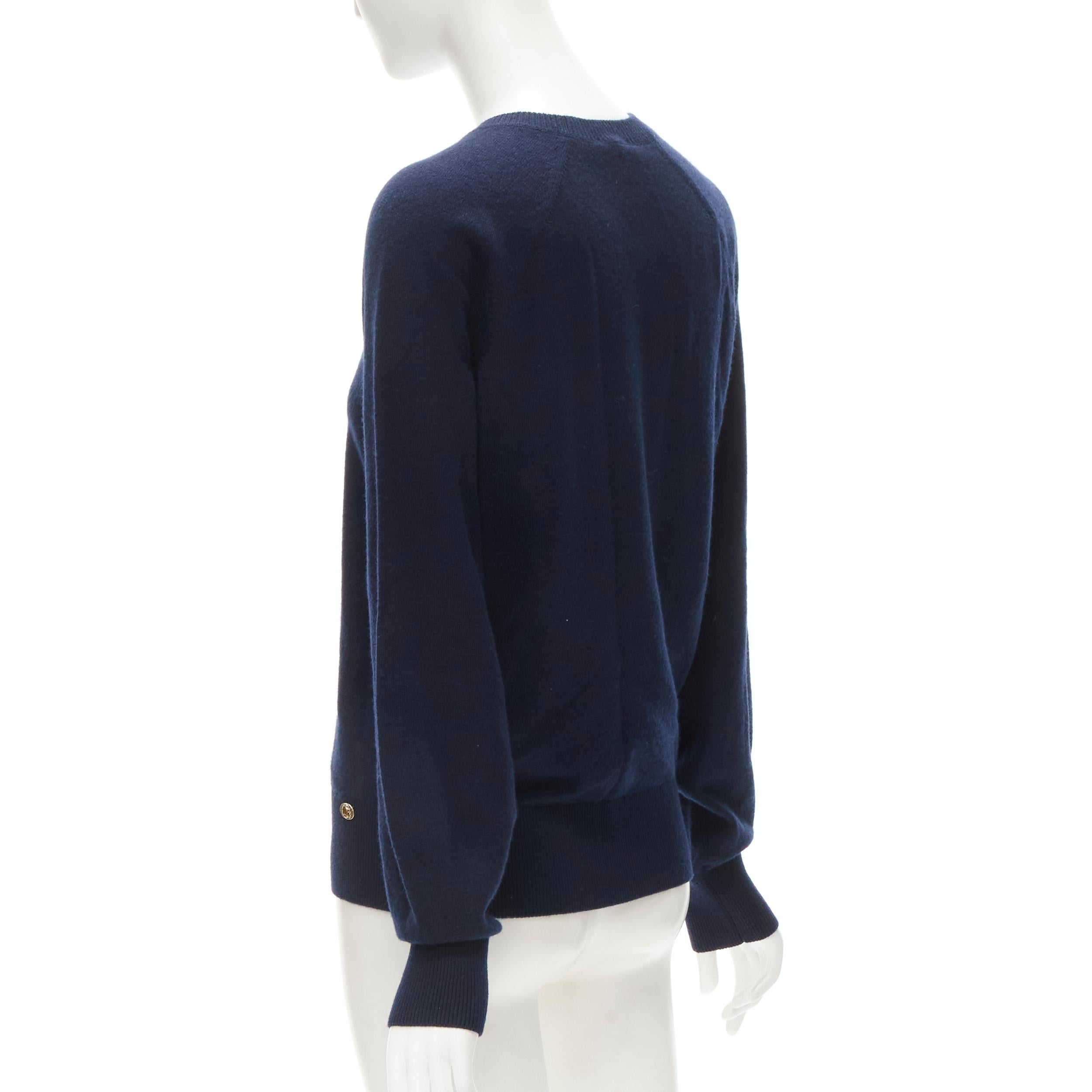 Women's CHANEL 98% cashmere blend navy gold Egypt Hieroglypic pullover sweater FR36 S For Sale