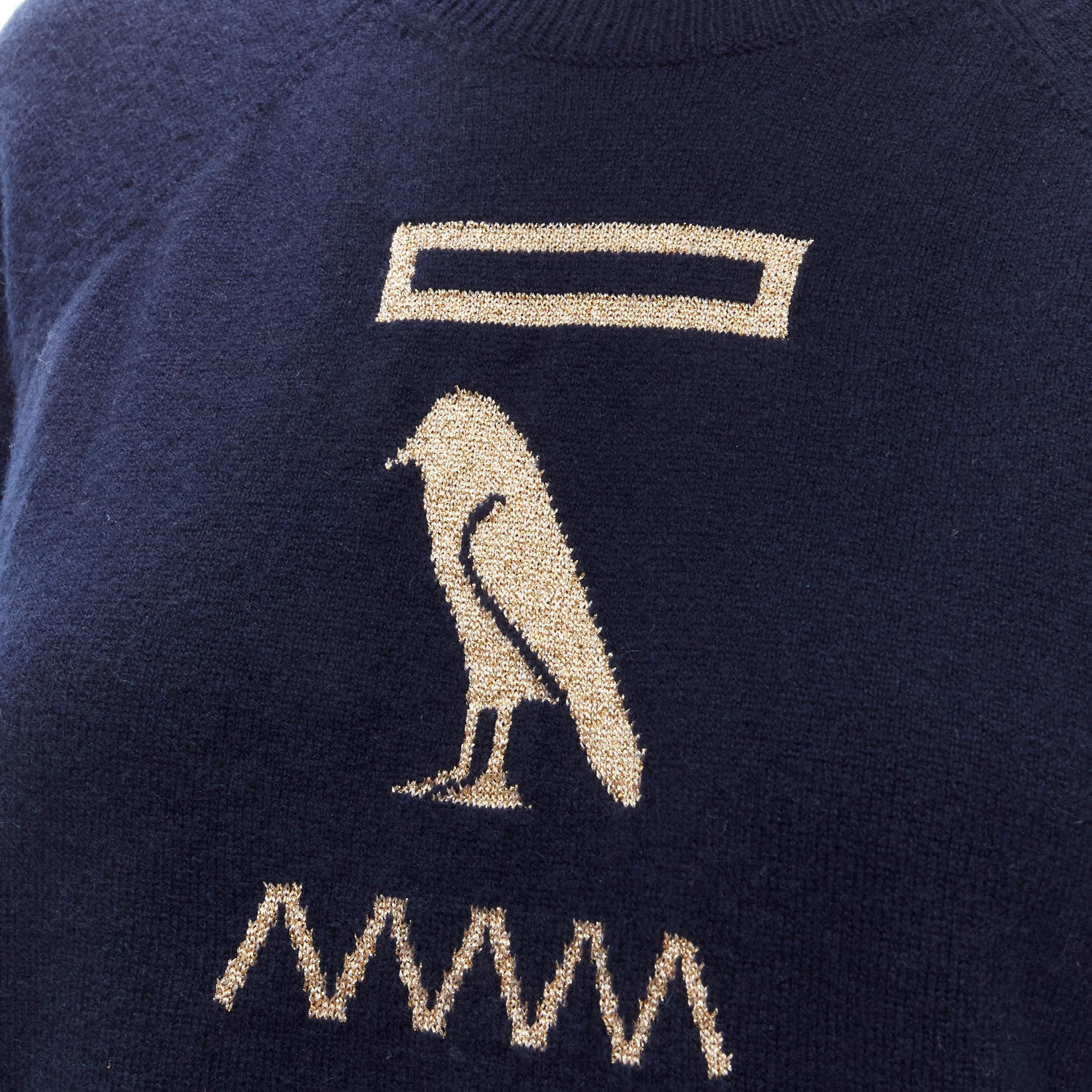 CHANEL 98% cashmere blend navy gold Egypt Hieroglypic pullover sweater FR36 S For Sale 1