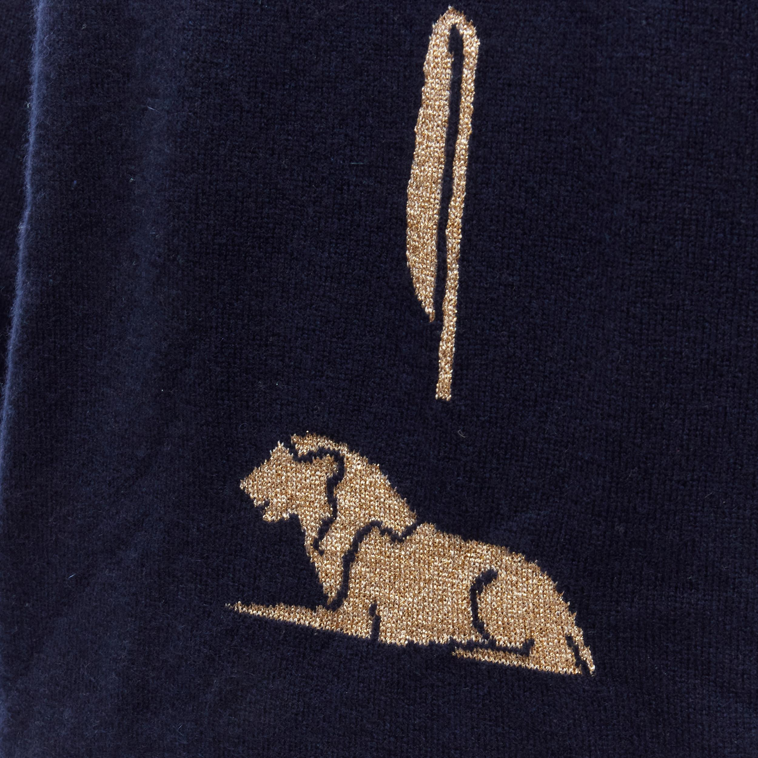 CHANEL 98% cashmere blend navy gold Egypt Hieroglypic pullover sweater FR36 S For Sale 2