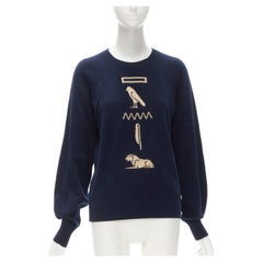 CHANEL 98% cashmere blend navy gold Egypt Hieroglypic pullover sweater FR36 S