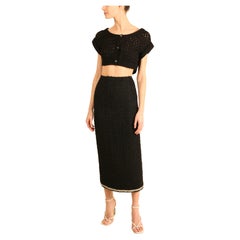 Chanel 98 vintage black white boucle tweed high waisted logo maxi dress skirt XS