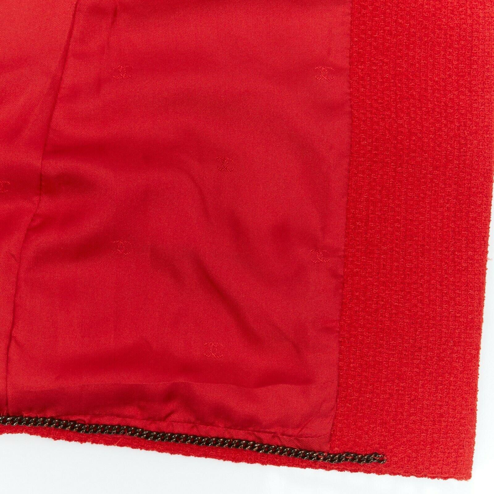 CHANEL 98A vintage lipstick red tweed peak lapel copper CC blazer jacket FR44 4
