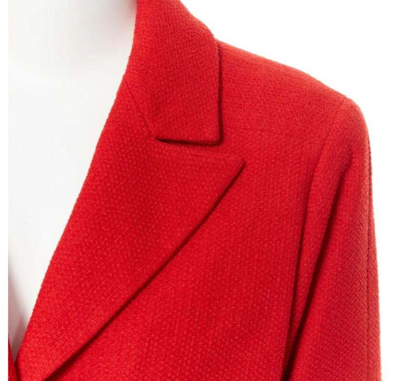 Red CHANEL 98A vintage lipstick red tweed peak lapel copper CC blazer jacket FR44 For Sale