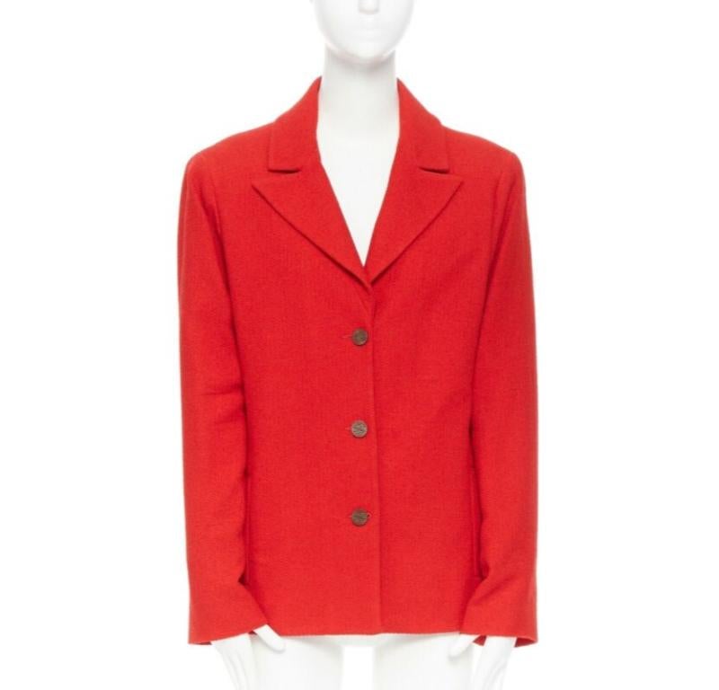 CHANEL 98A vintage lipstick red tweed peak lapel copper CC blazer jacket FR44 In Good Condition For Sale In Hong Kong, NT