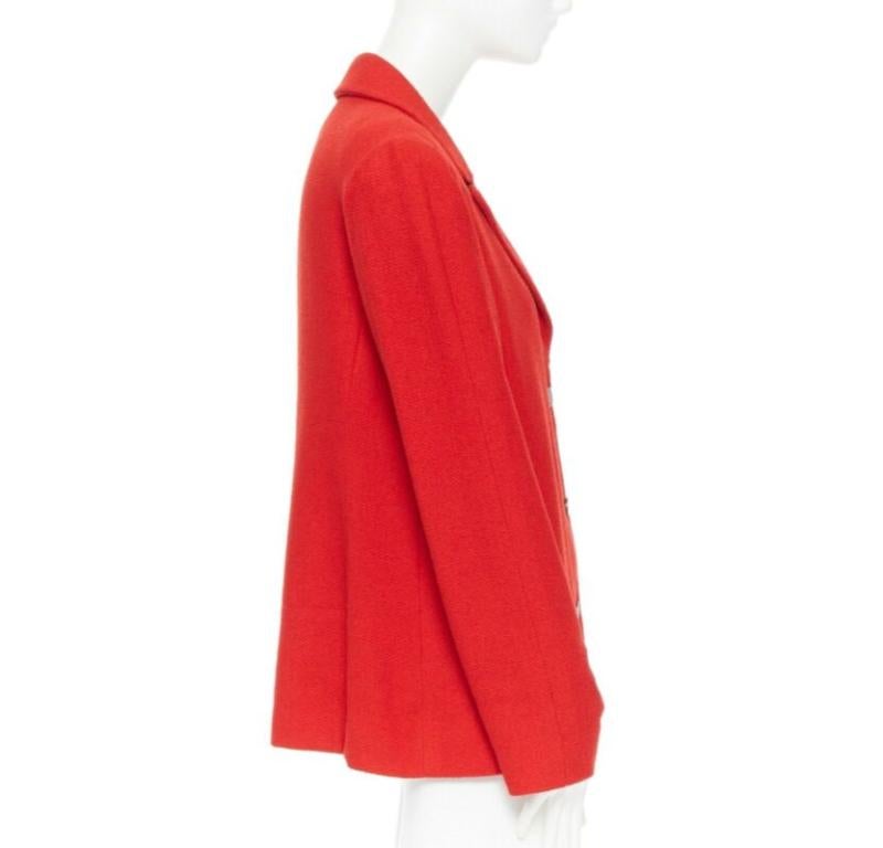 Women's CHANEL 98A vintage lipstick red tweed peak lapel copper CC blazer jacket FR44 For Sale