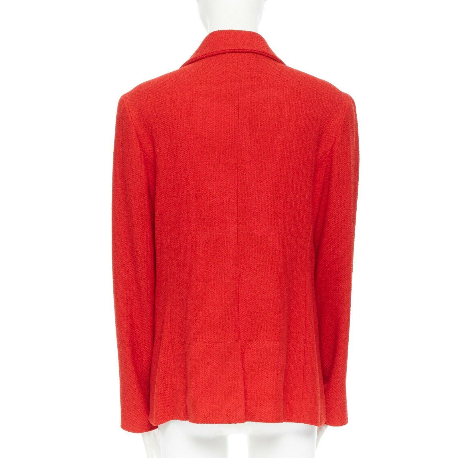 Women's CHANEL 98A vintage lipstick red tweed peak lapel copper CC blazer jacket FR44 For Sale