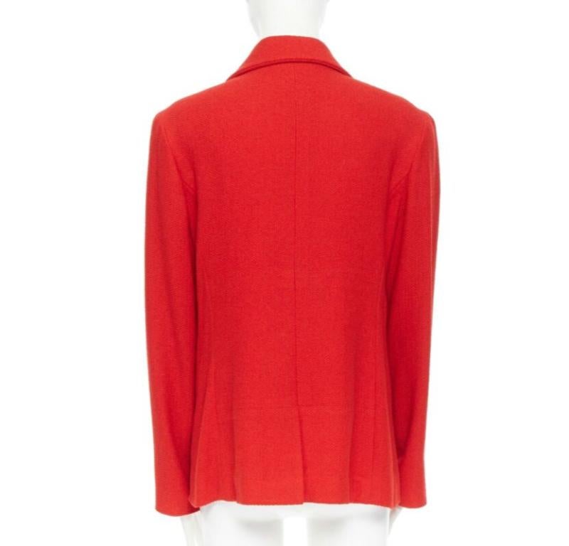 CHANEL 98A vintage lipstick red tweed peak lapel copper CC blazer jacket FR44 For Sale 1