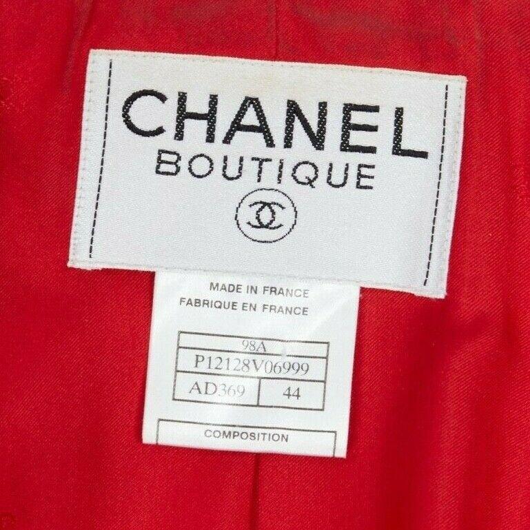 CHANEL 98A vintage lipstick red tweed peak lapel copper CC blazer jacket FR44 For Sale 3