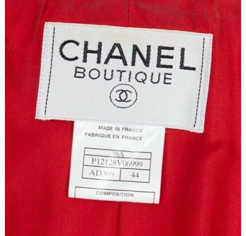 CHANEL 98A vintage lipstick red tweed peak lapel copper CC blazer jacket FR44 For Sale 4