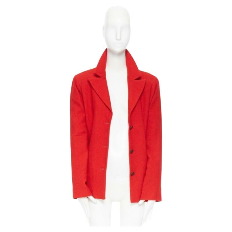CHANEL 98A vintage lipstick red tweed peak lapel copper CC blazer jacket FR44 For Sale