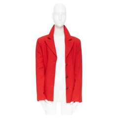 CHANEL 98A Vintage lipstick red tweed peak lapel copper CC blazer jacket FR44