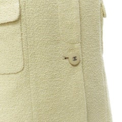 CHANEL 98C Vintage pastel yellow tweed CC button long jacket FR42 L