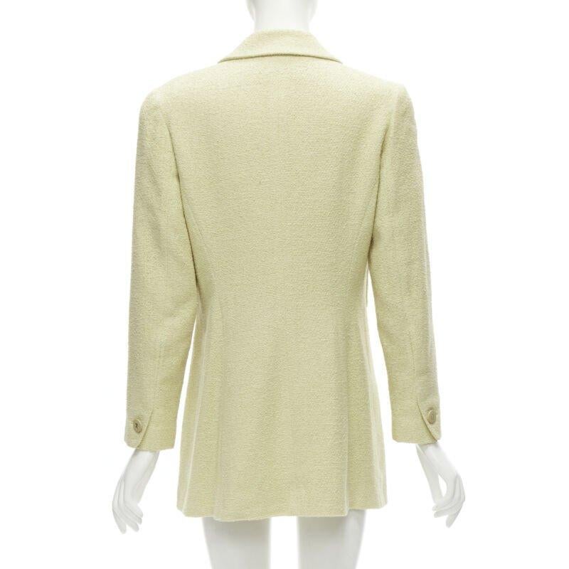 CHANEL 98C Vintage tweed jaune pastel CC button long jacket FR42 L en vente 1