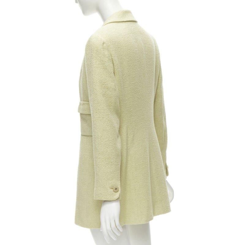 CHANEL 98C Vintage tweed jaune pastel CC button long jacket FR42 L en vente 2