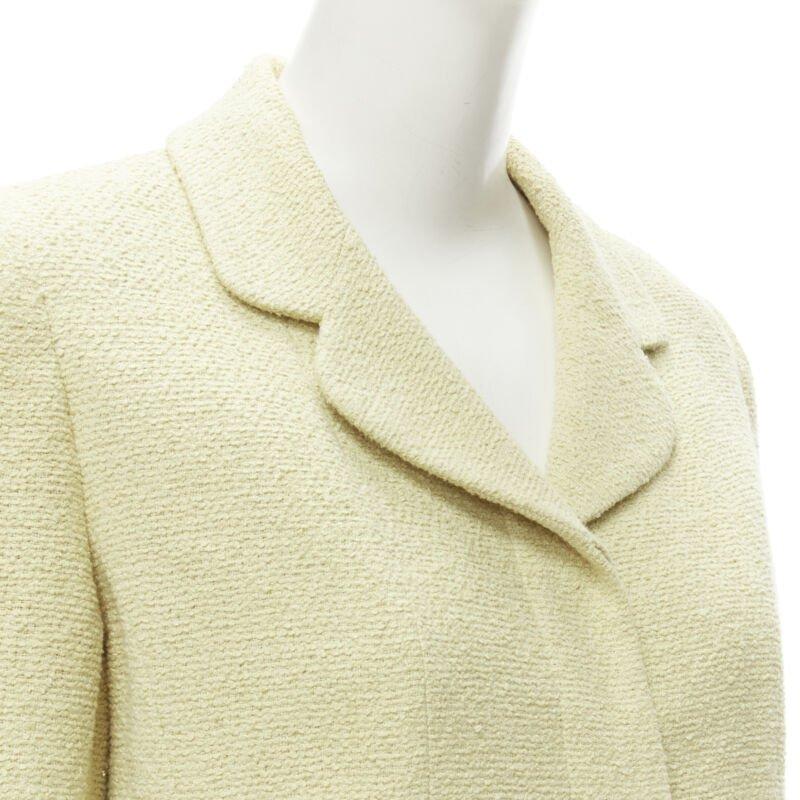 CHANEL 98C Vintage tweed jaune pastel CC button long jacket FR42 L en vente 3