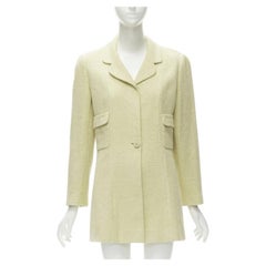 CHANEL 98C Vintage pastel yellow tweed CC button long jacket FR42 L