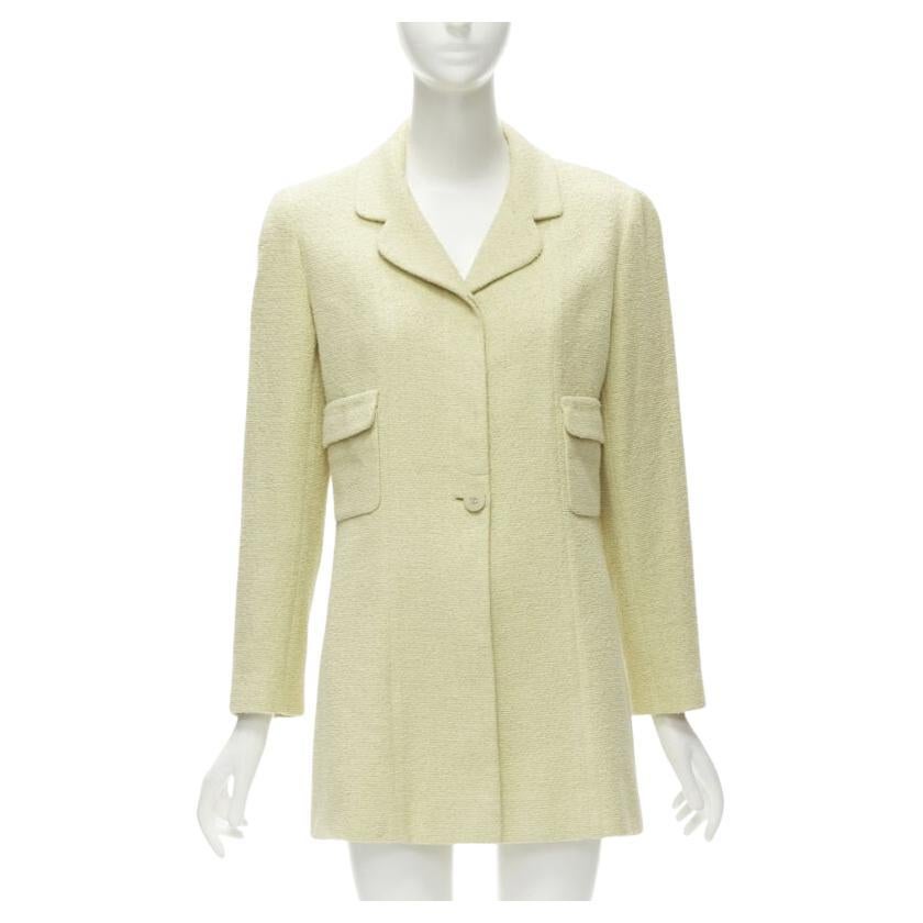 CHANEL 98C Vintage pastel yellow tweed CC button long jacket FR42 L