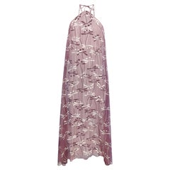 Chanel 98P Dragonfly Print Silk Chiffon Sheer Overlay Maxi Dress with CC Buttons