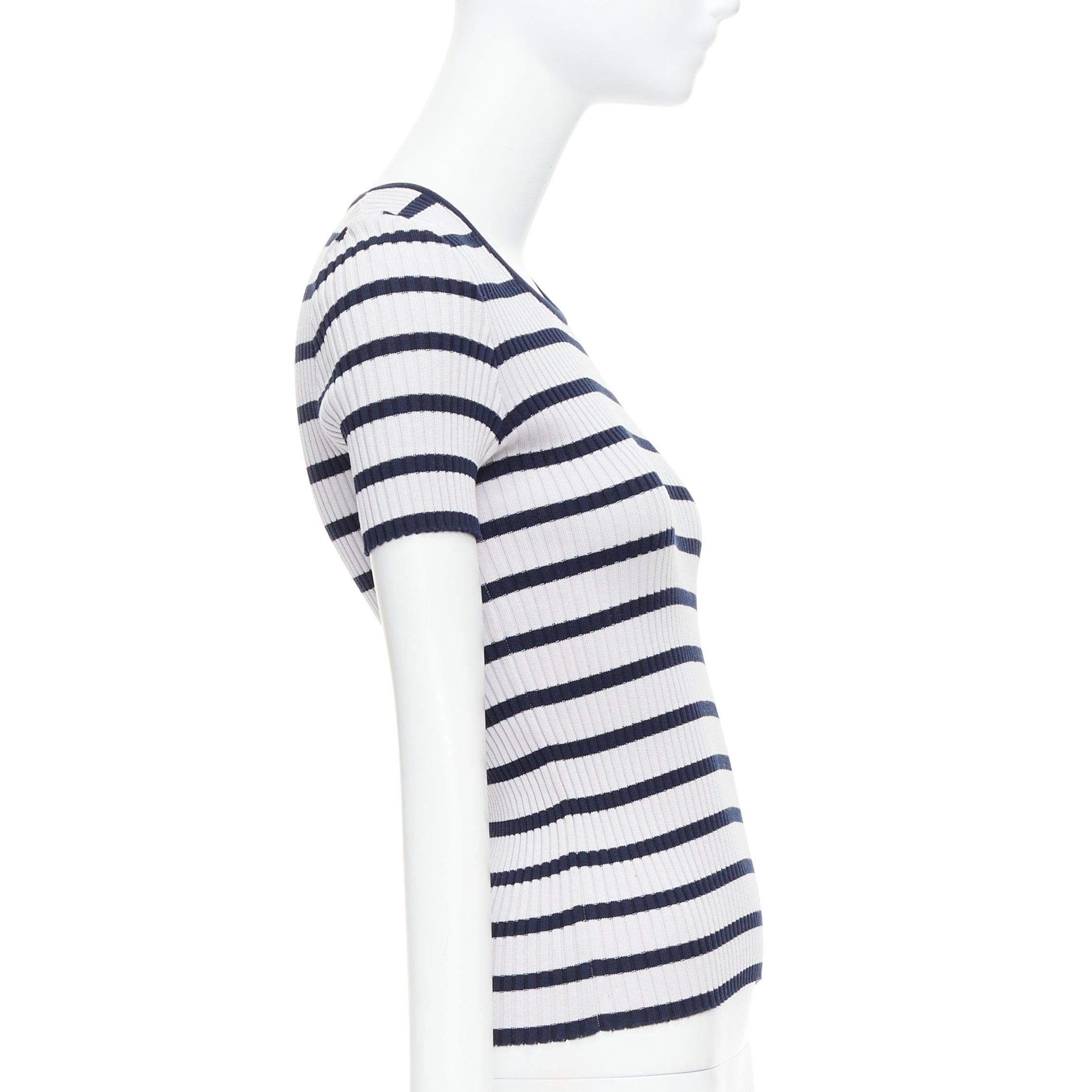 CHANEL 98P Vintage black grey ribbed cotton nautical striped logo top FR36 S In Excellent Condition For Sale In Hong Kong, NT