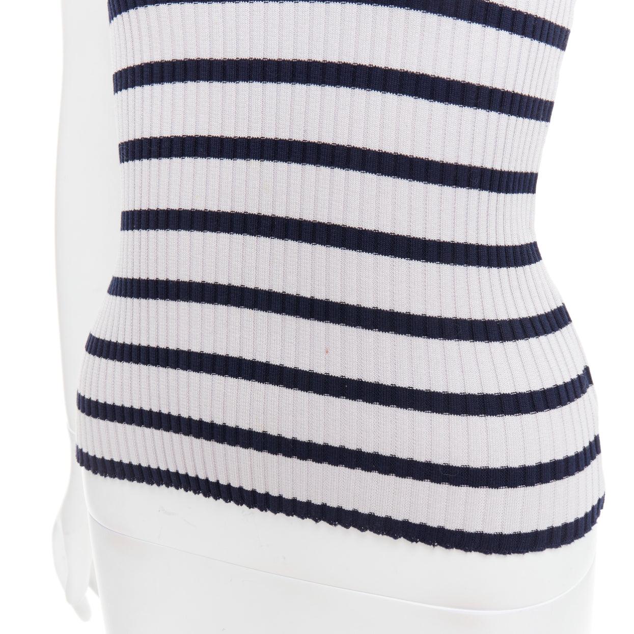 CHANEL 98P Vintage black grey ribbed cotton nautical striped logo top FR36 S For Sale 2