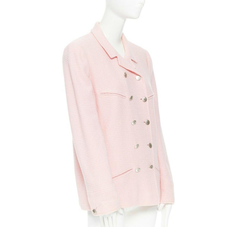 CHANEL 98P vintage soft pink tweed double breasted boxy blazer jacket ...