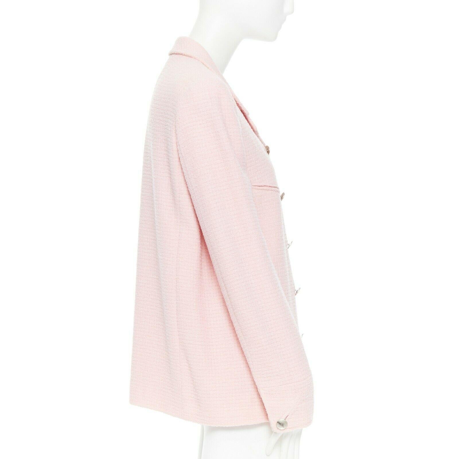 Beige CHANEL 98P vintage soft pink tweed double breasted boxy blazer jacket FR46