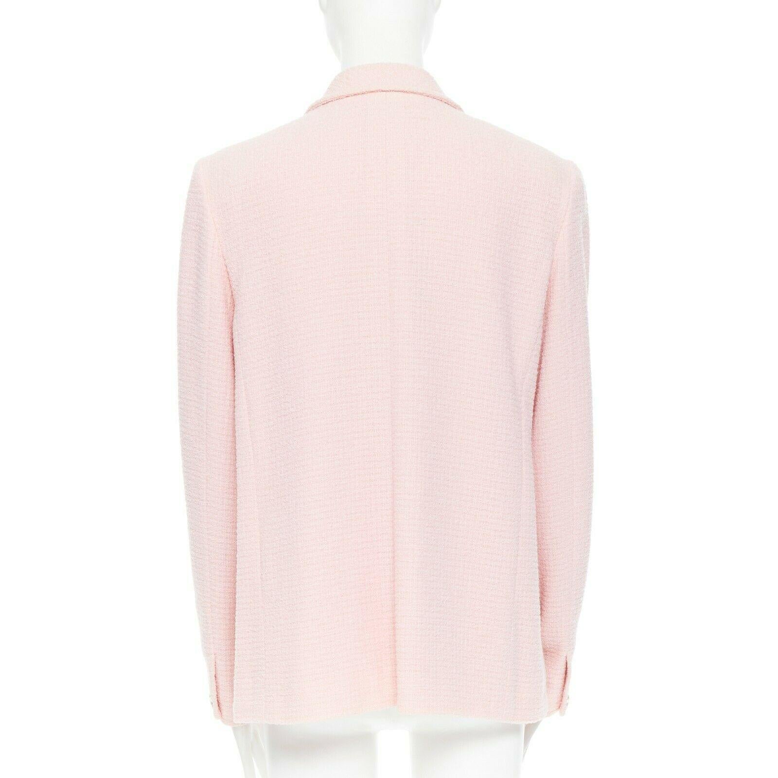 CHANEL 98P vintage soft pink tweed double breasted boxy blazer jacket FR46 In Excellent Condition In Hong Kong, NT