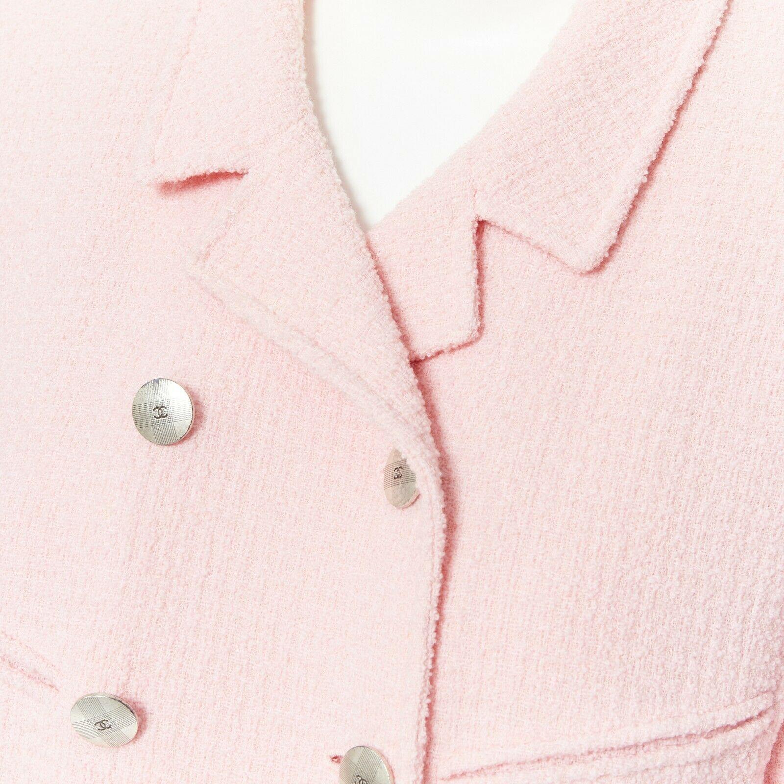 Women's CHANEL 98P vintage soft pink tweed double breasted boxy blazer jacket FR46