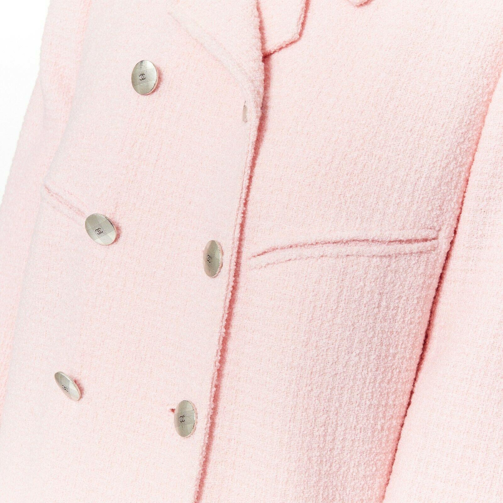 CHANEL 98P vintage soft pink tweed double breasted boxy blazer jacket FR46 1