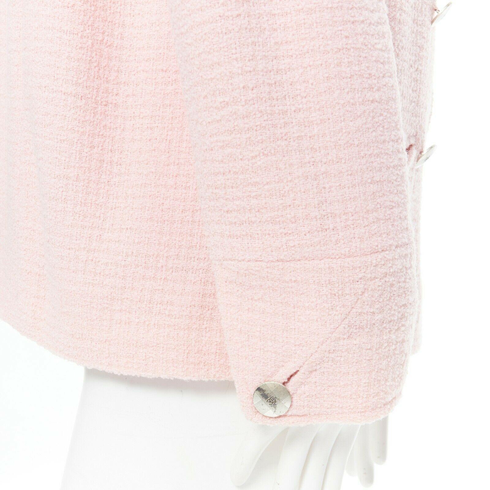 CHANEL 98P vintage soft pink tweed double breasted boxy blazer jacket FR46 2