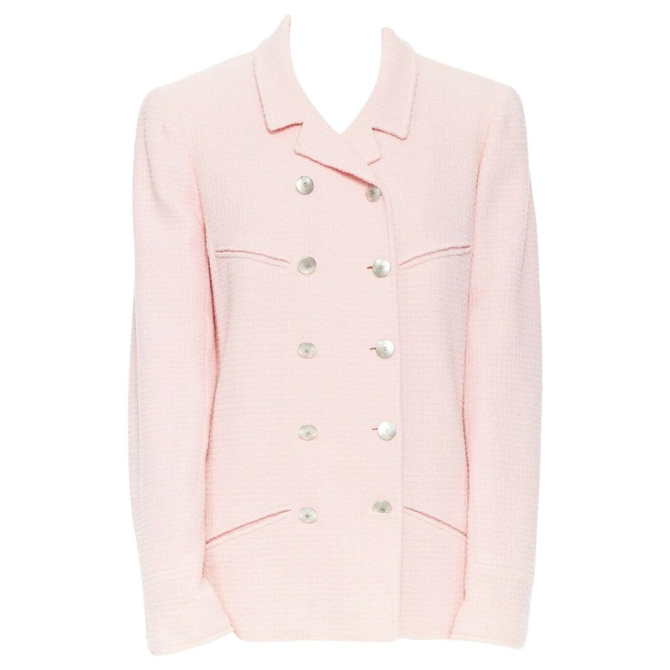 CHANEL 98P vintage soft pink tweed double breasted boxy blazer jacket FR46