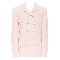 CHANEL 98P Vintage weichem rosa Tweed doppelreihigen kastenförmigen Blazer Jacke FR46