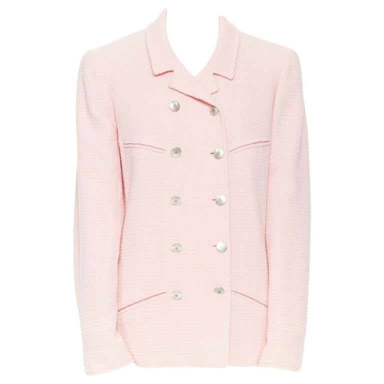 CHANEL 98P vintage soft pink tweed double breasted boxy blazer jacket FR46