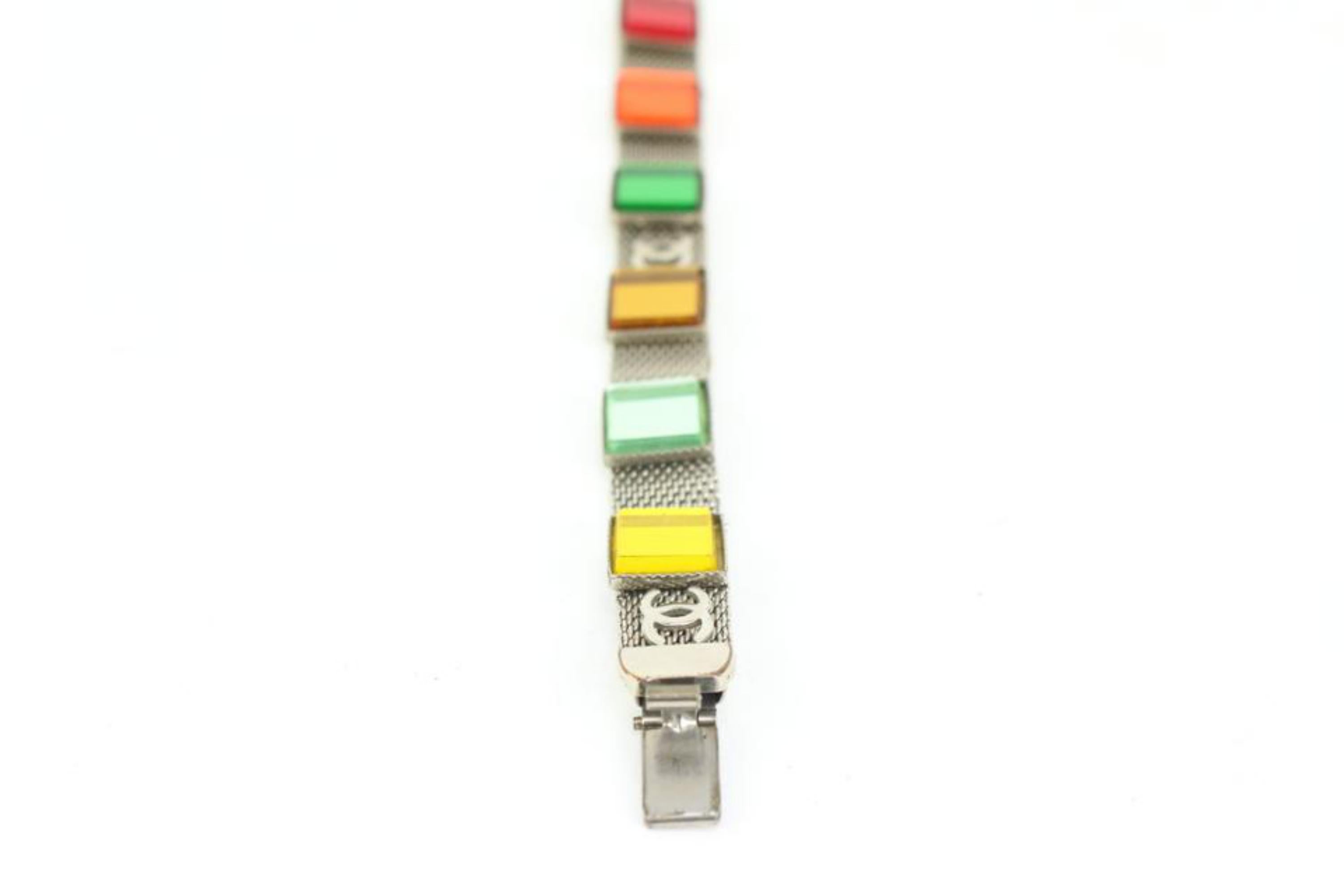 Chanel 99P Silver Mesh Gripoix Stone Bracelet 41ck61 6