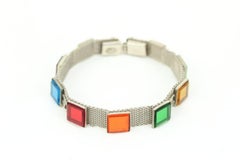 Chanel 99P Silver Mesh Gripoix Stone Bracelet 41ck61